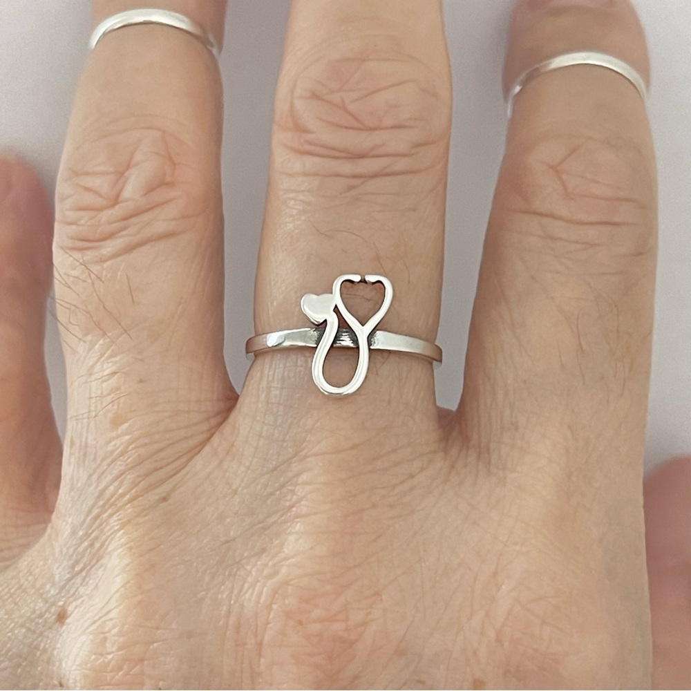 Sterling Silver Heart Stethoscope Ring, Doctor Ri… - image 7